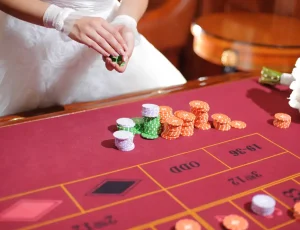 Wedding bride playing roulette